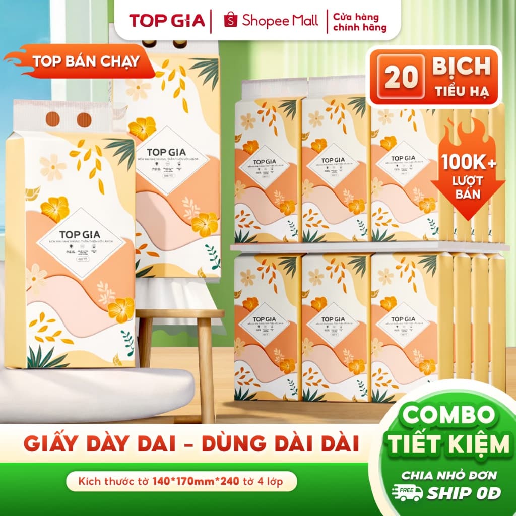 Giấy vệ sinh treo tường TopGia Tiểu Hạ, giấy rút đáy thùng 10b/12b/8b/6b 1000 tờ 4lớp dày dai mịn